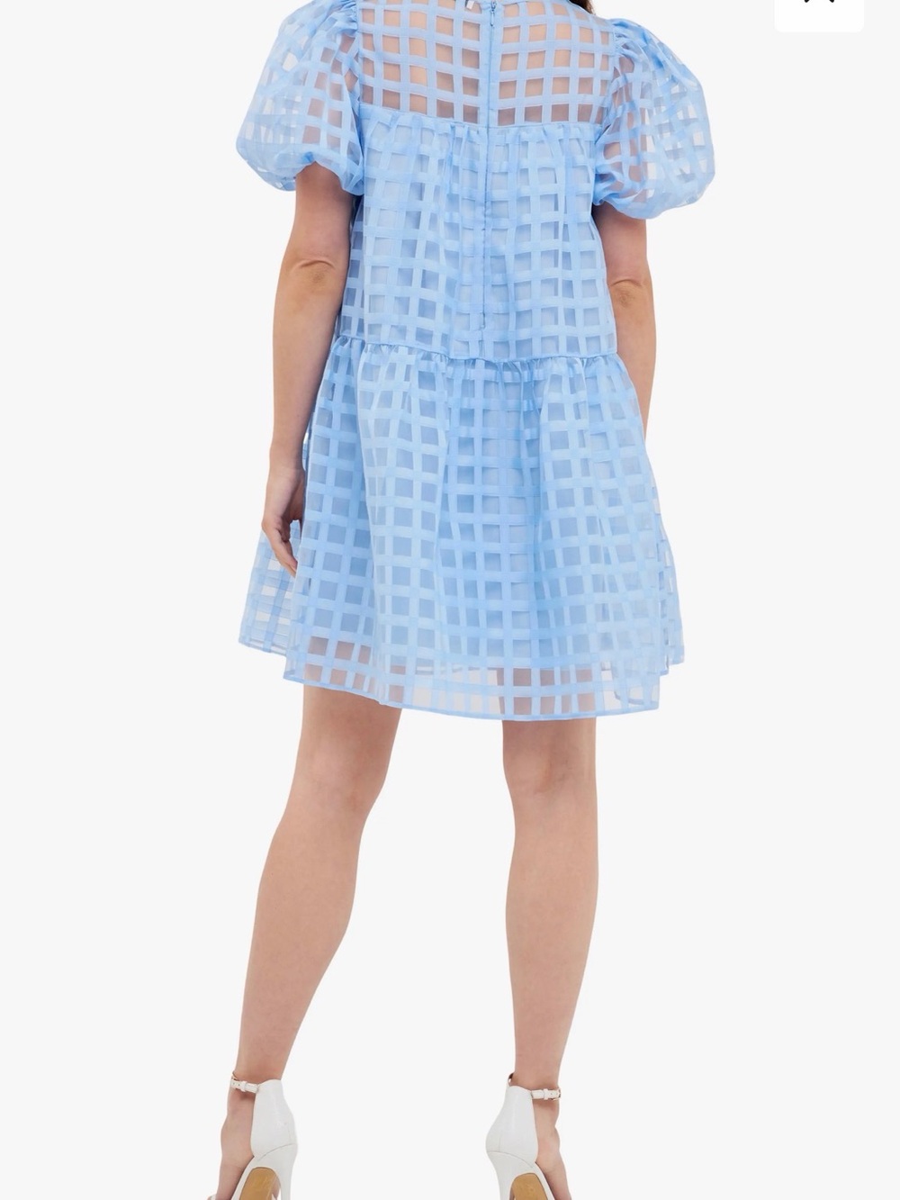 English Factory Pink Gridded Puff Sleeve Dress - Picture 3 of 5